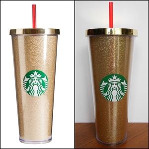 NWT Starbucks Gold Metallic Glitter Acrylic Cold Drink Tumbler Cup Collection